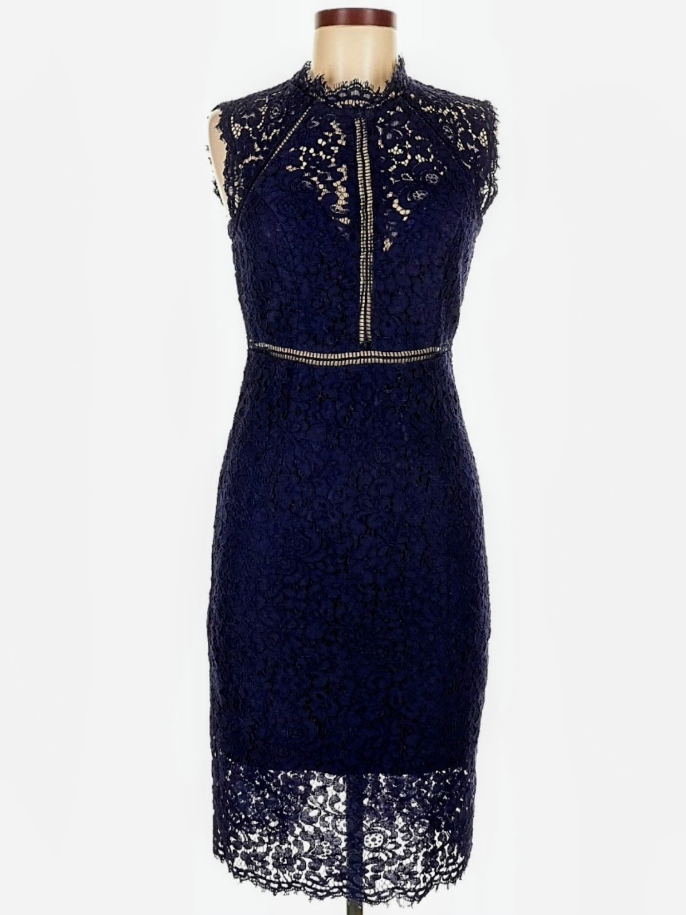 Bardot Navy Lace High-Neck Sheath Dress